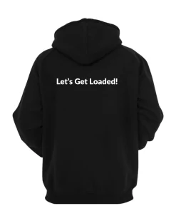 Alternative view of Canadian Car Shipping Black Hoodie – Branded Pullover with “Let’s Get Loaded!” Slogan